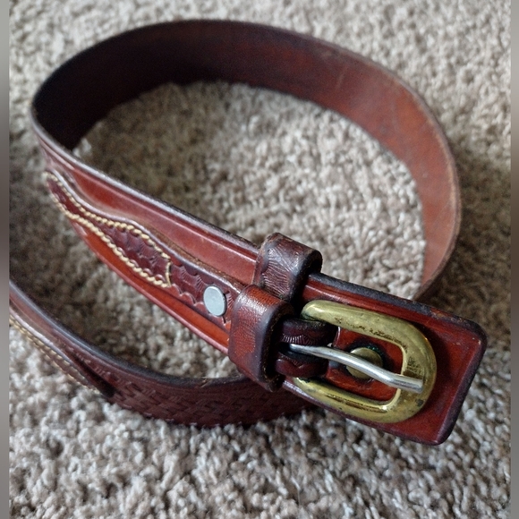 Triple K Deluxe Brown Leather Ranger Belt 53A-36 with Brass Buckle - Picture 4 of 14